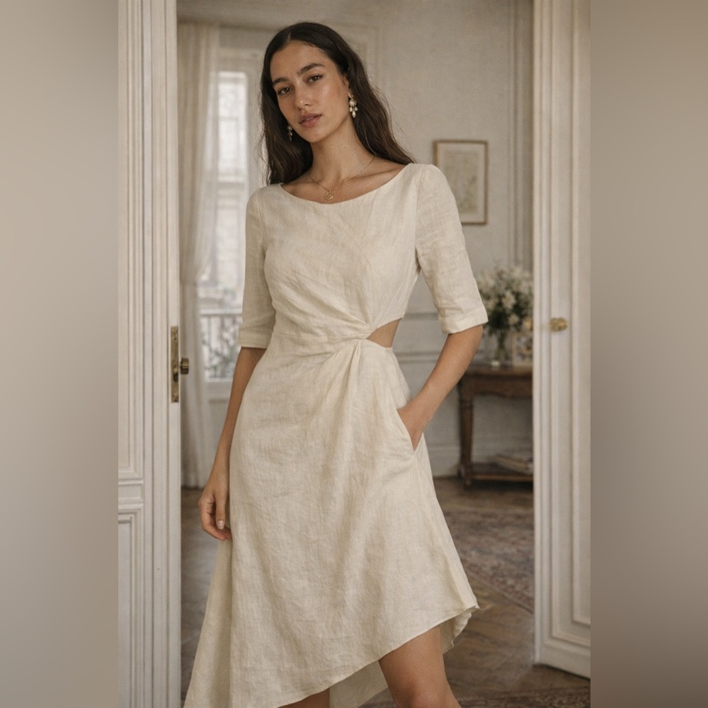 Isa Arfen Linen Silk Cotton Cream Dress